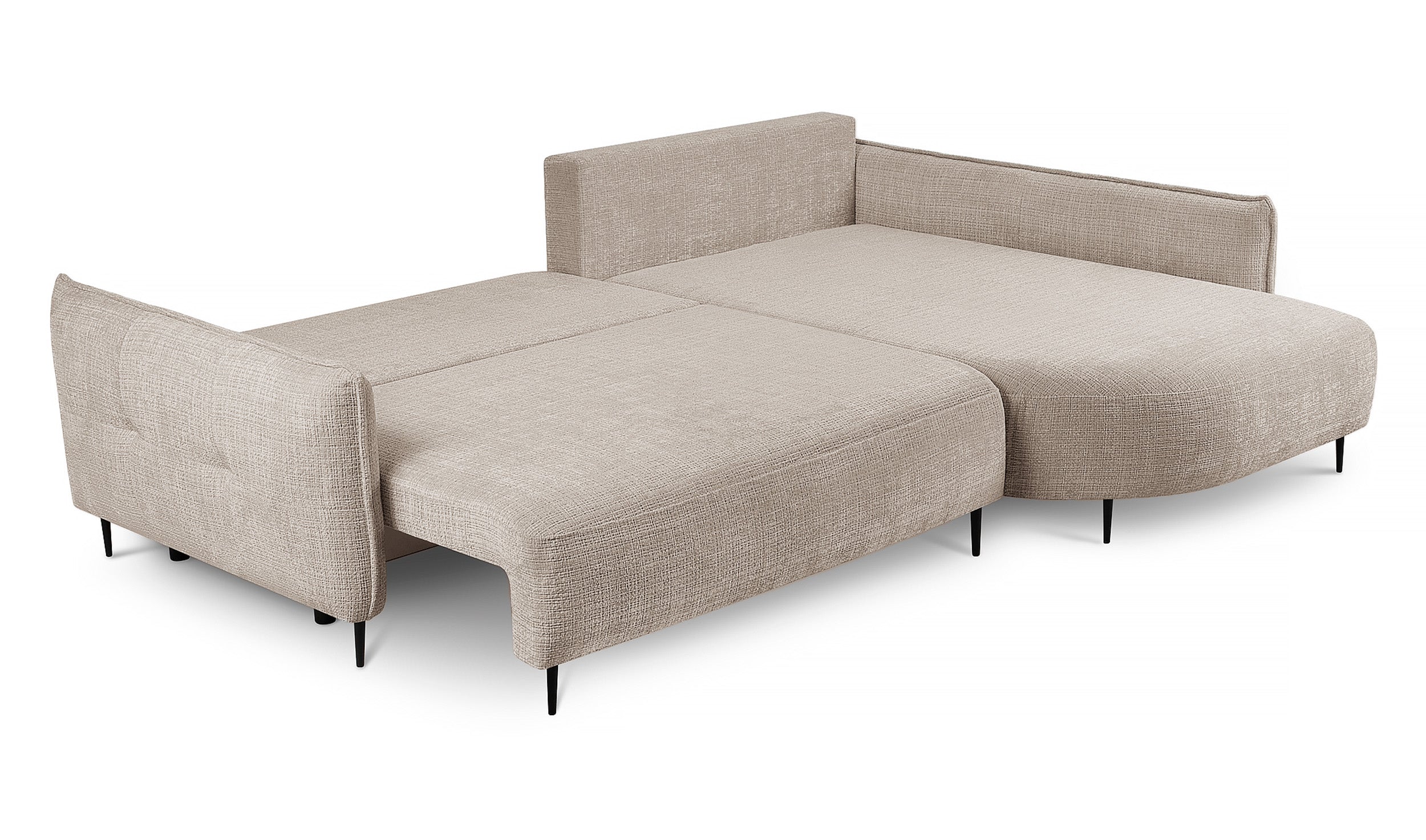 Ecksofa Oblivio mit Schlaffunktion, L-förmig, mit Stauraum, hellbeiger Chenille, rechtsseitig