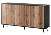 Kommode Bello mit Lamellenfronten, 154 cm, schwarz/Wotan-Eiche