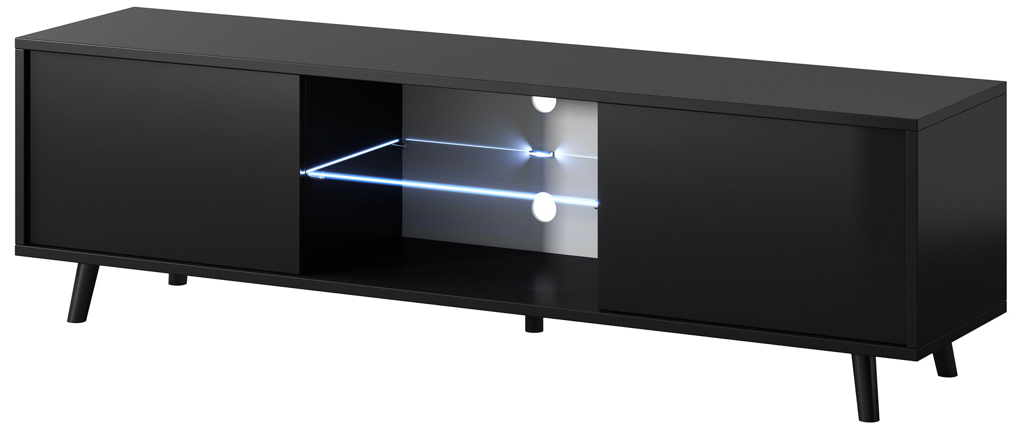 TV-Schrank Lefyr 140 cm Matt Schwarz / Hochglanz Schwarz