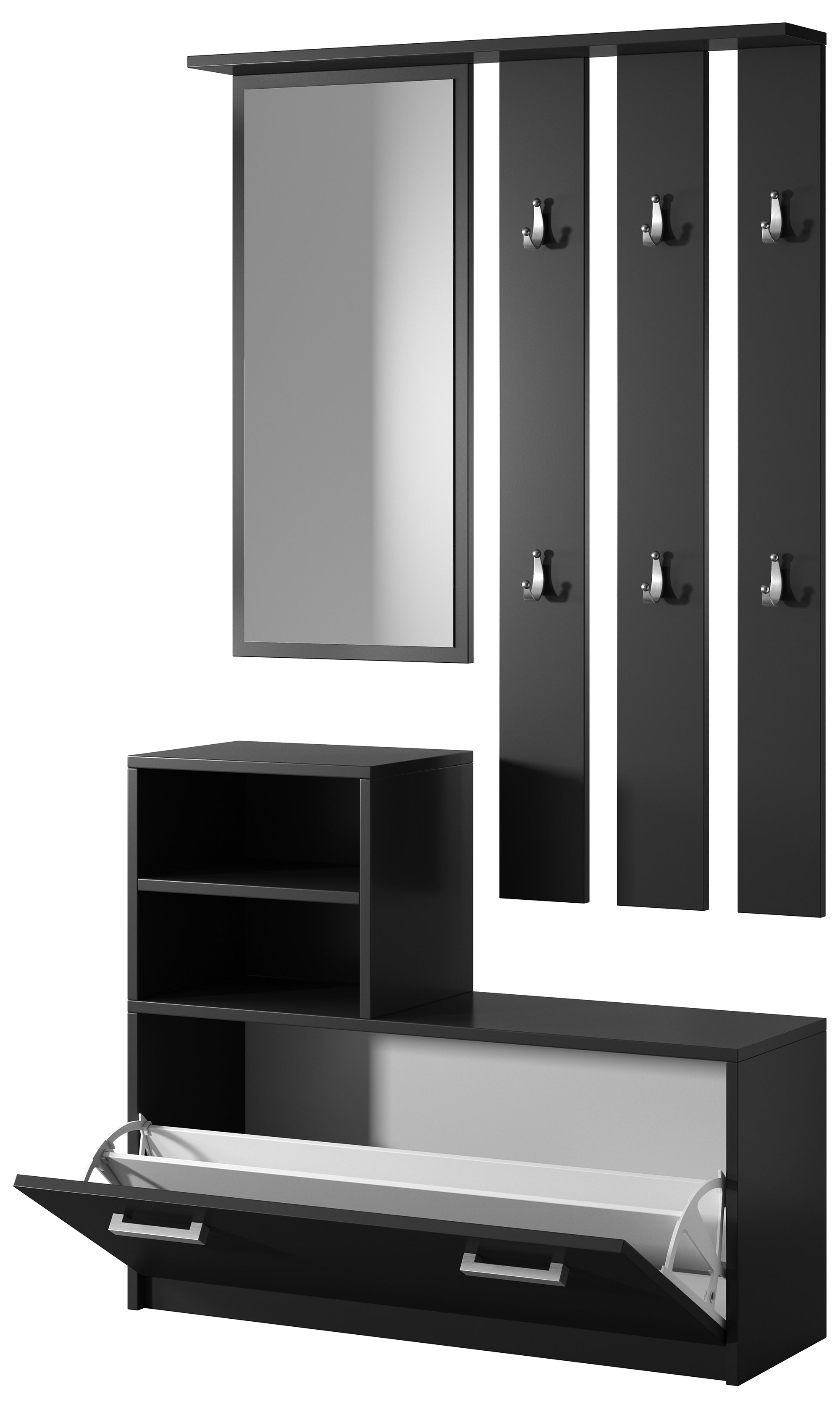 Yesfir Flur-Set mit Spiegel, Haken, Regalen und Schuhschrank Schwarz