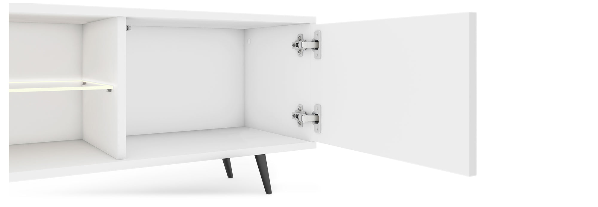 TV-Schrank Bello mit Lamellenfronten, 175 cm, weiß, mit LED und schwarzen Beinen