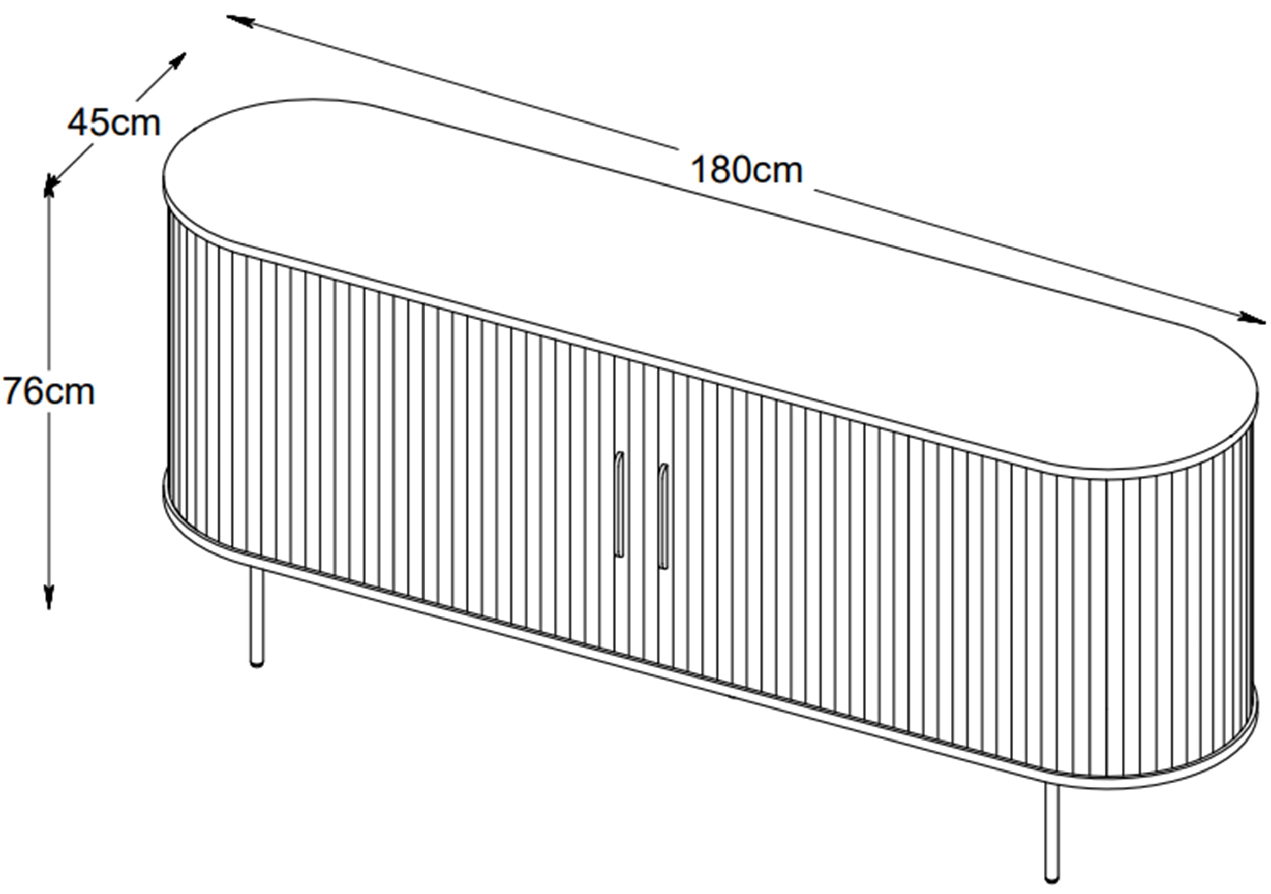 Kommode Gativel 180x76 cm Lamellen in gebranntem Eichenholz