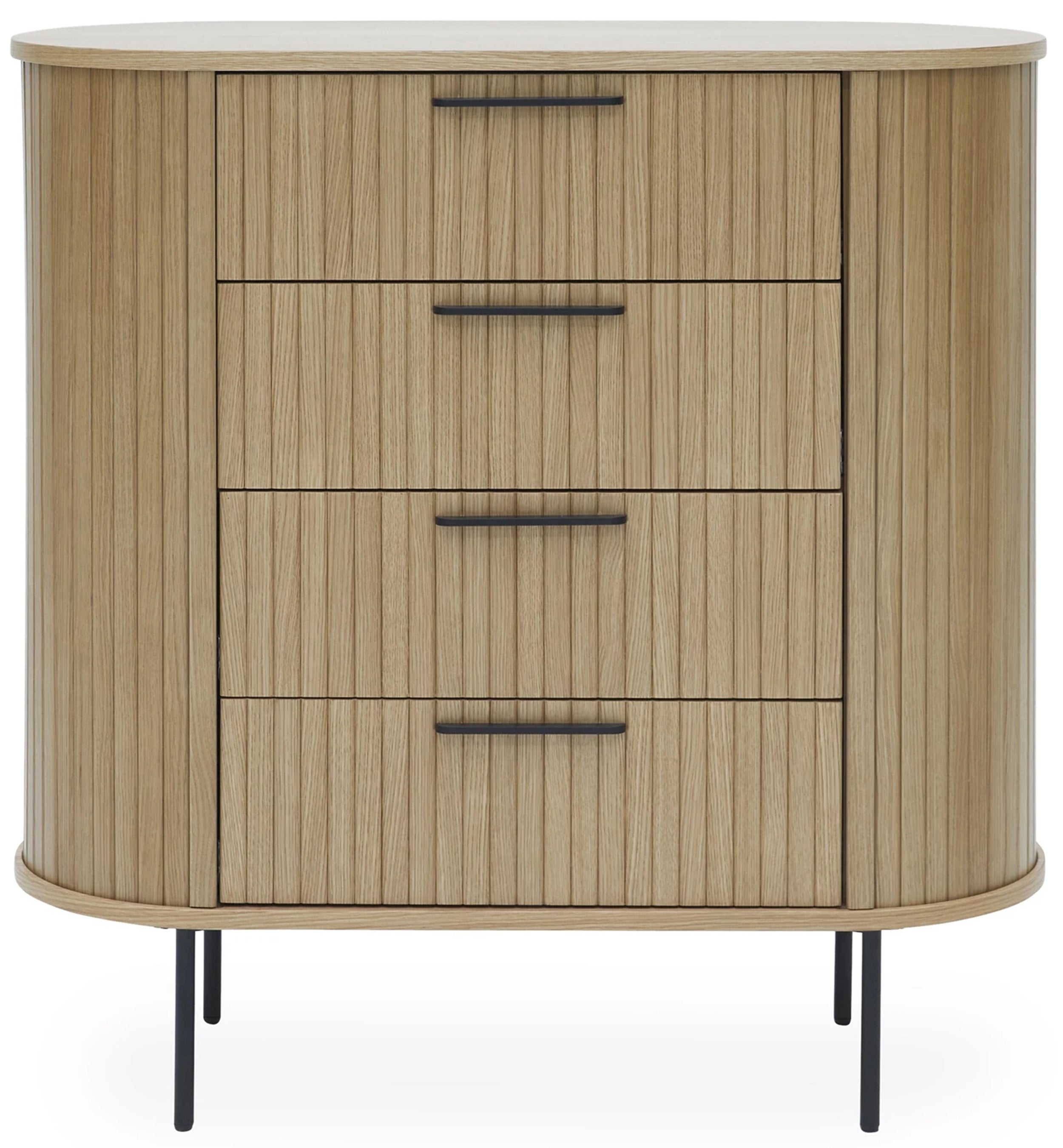 Kommode Gativel mit vier Schubladen, Lamellen in Eichenholz natur