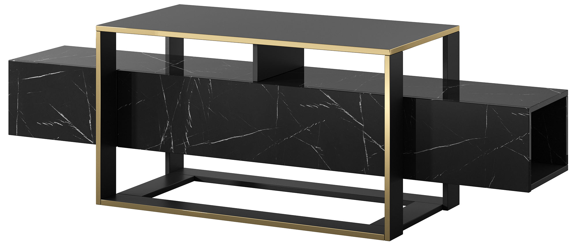TV-Schrank Excelsum 160 cm schwarzer Marmor mit abschließbarem Fach