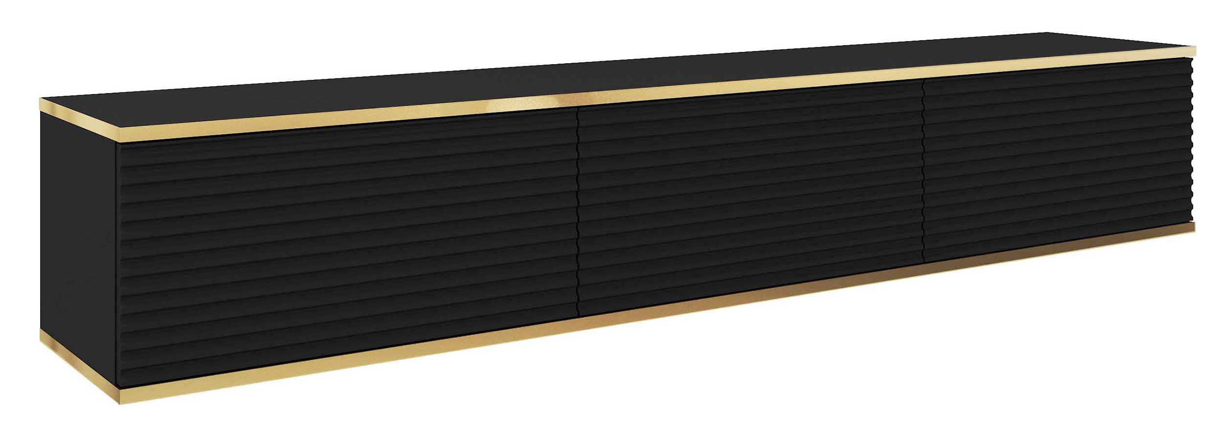 TV-Schrank Mucalma 175 cm schwarz mit goldenen Lamellenakzenten