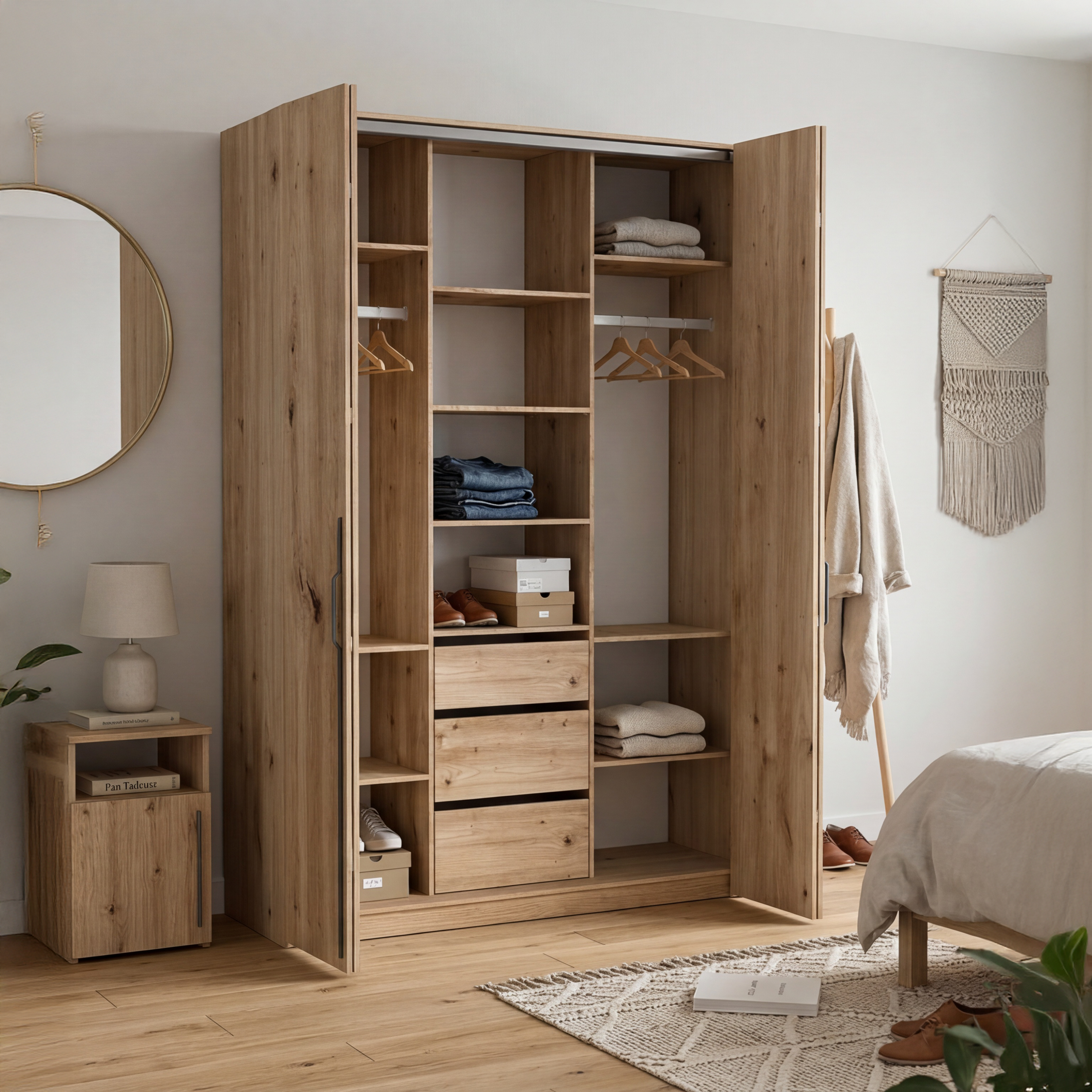 Zweiturige Bari-Garderobe mit drei Schubladen, 170 cm, Artisan-Eiche