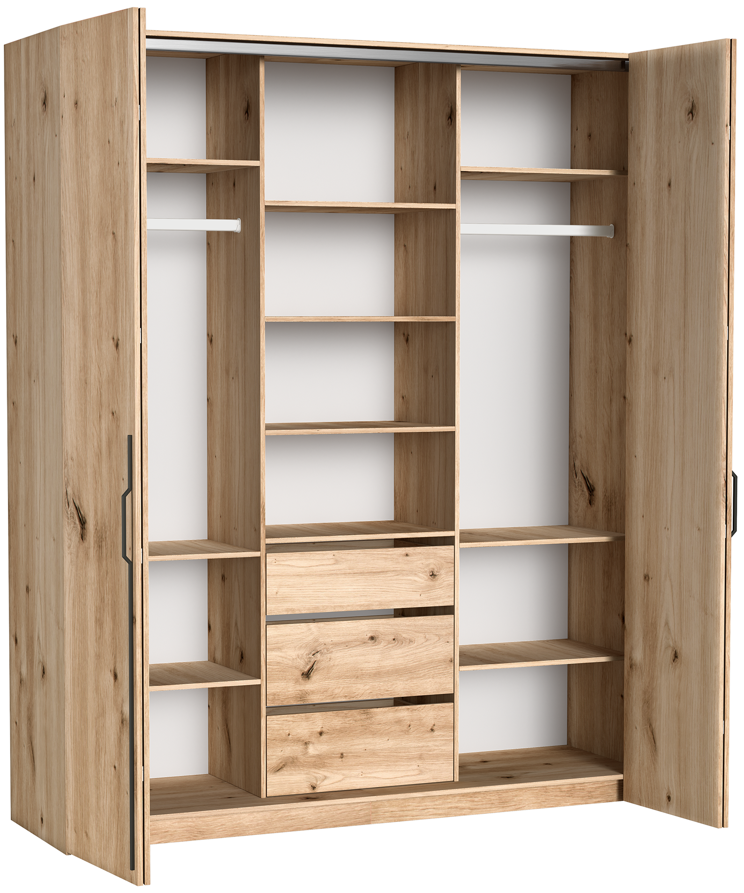 Zweiturige Bari-Garderobe mit drei Schubladen, 200 cm, Artisan-Eiche
