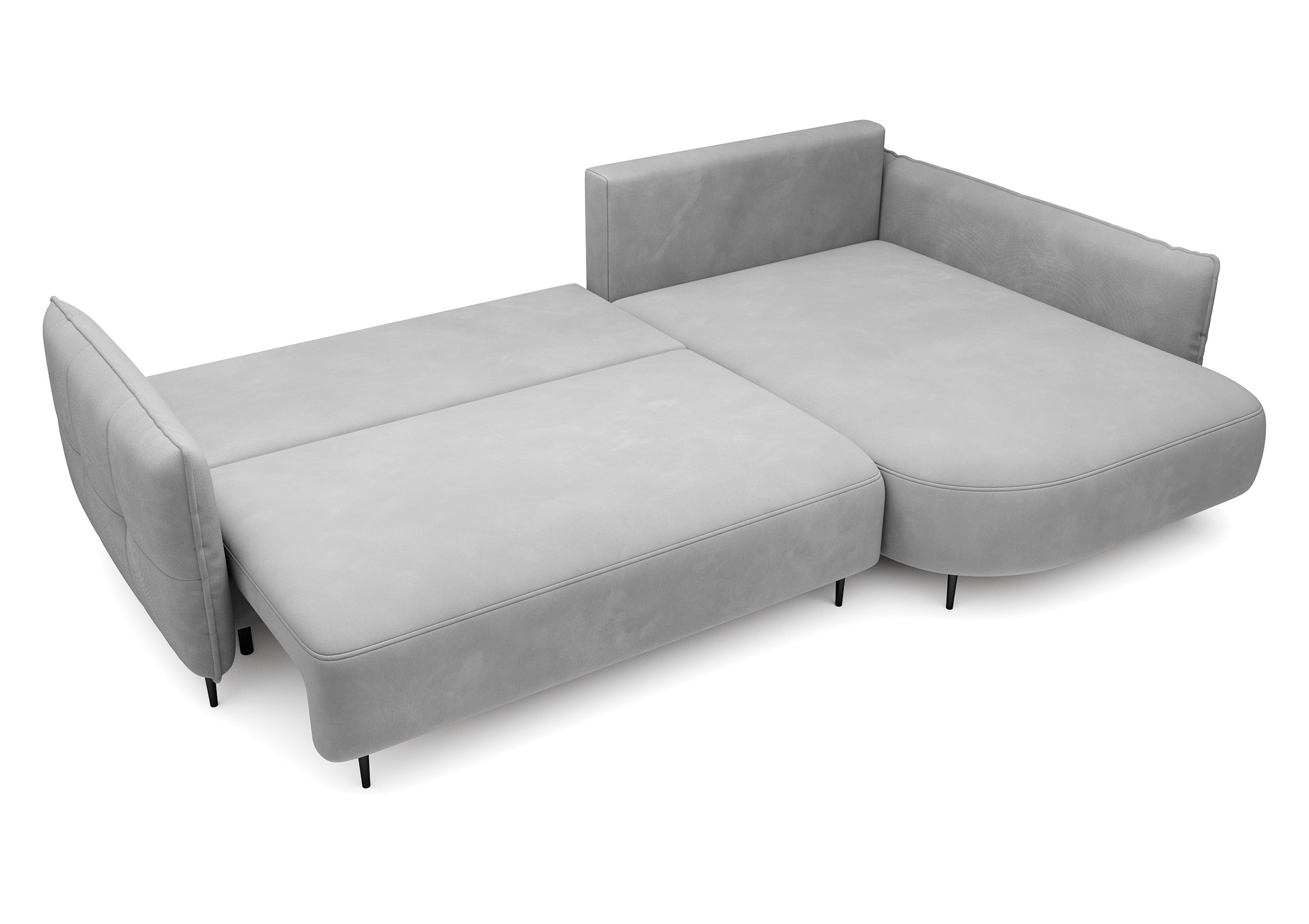 Ecksofa Oblivio mit Schlaffunktion, L-förmig, mit Stauraum, grauer Samt, rechtsseitig, wasserabweisend