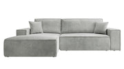 Ecksofa mit Schlafunktion Farese New, L-förmig, mit Stauraum, hellgrauer Cord, linksseitig
