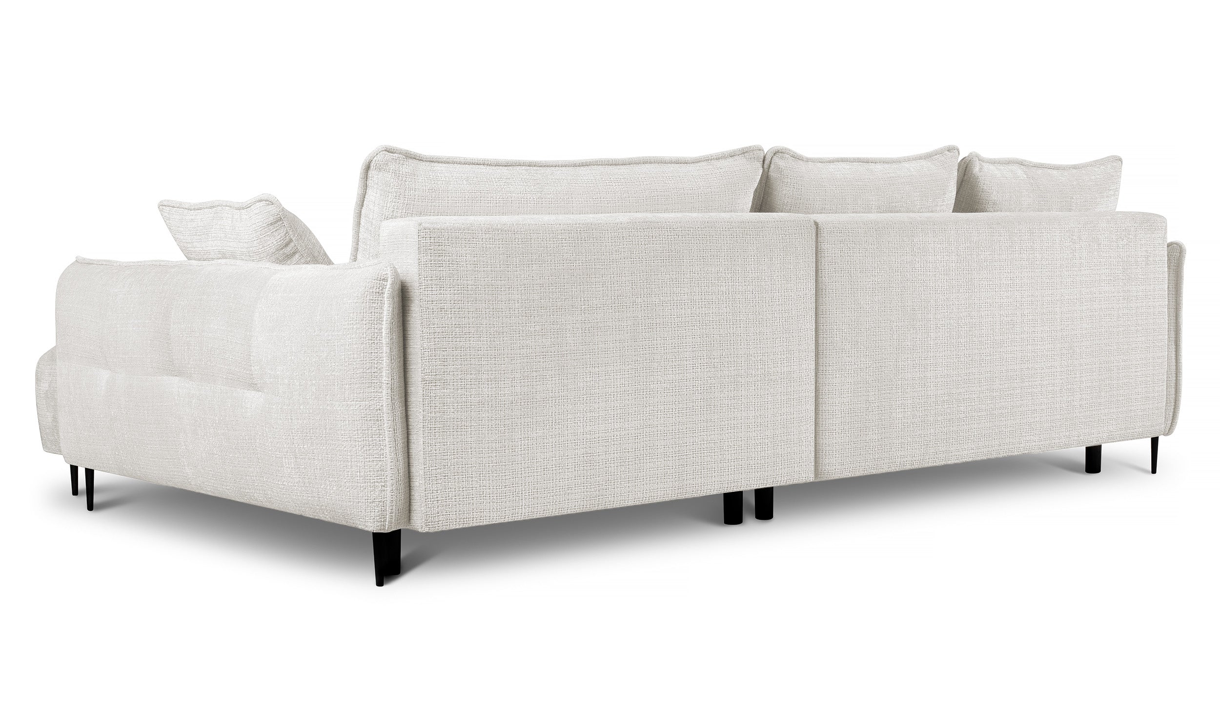 Ecksofa Oblivio mit Schlaffunktion, L-förmig, mit Stauraum, cremefarbener Chenille, rechtsseitig
