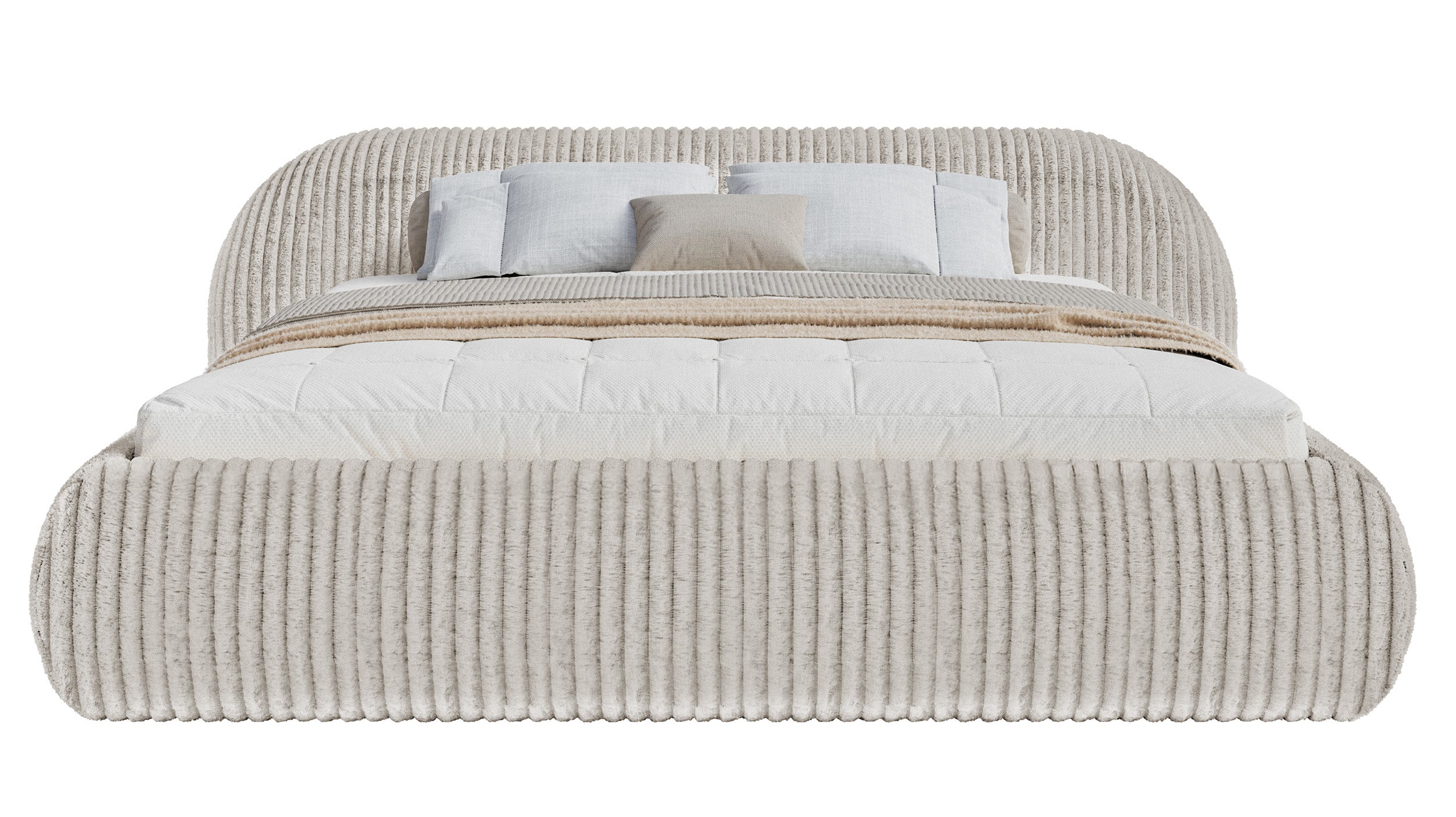 Polsterbett 180x200 cm Shels Low in grau-beige, dicker Cordstoff