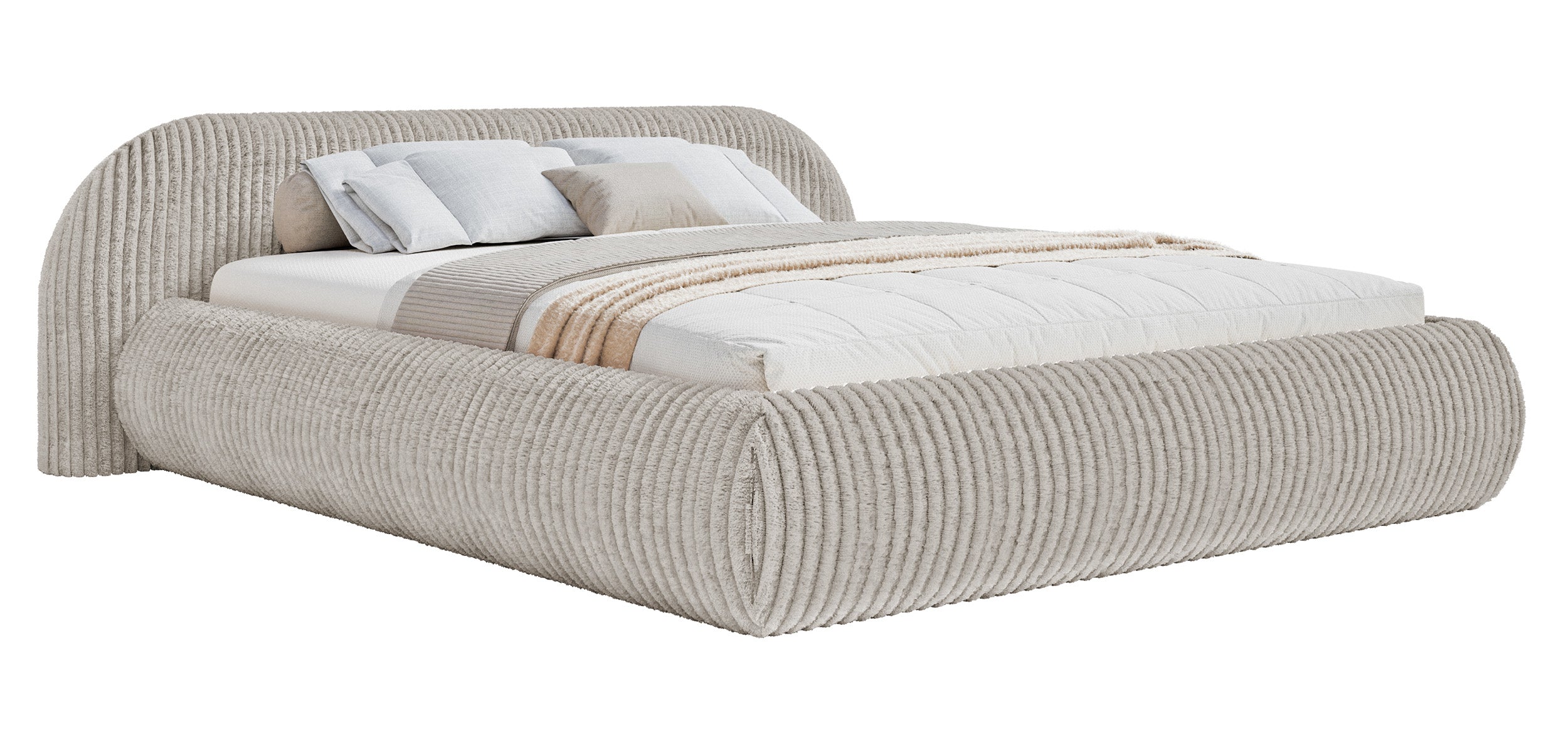 Polsterbett 180x200 cm Shels Low in grau-beige, dicker Cordstoff