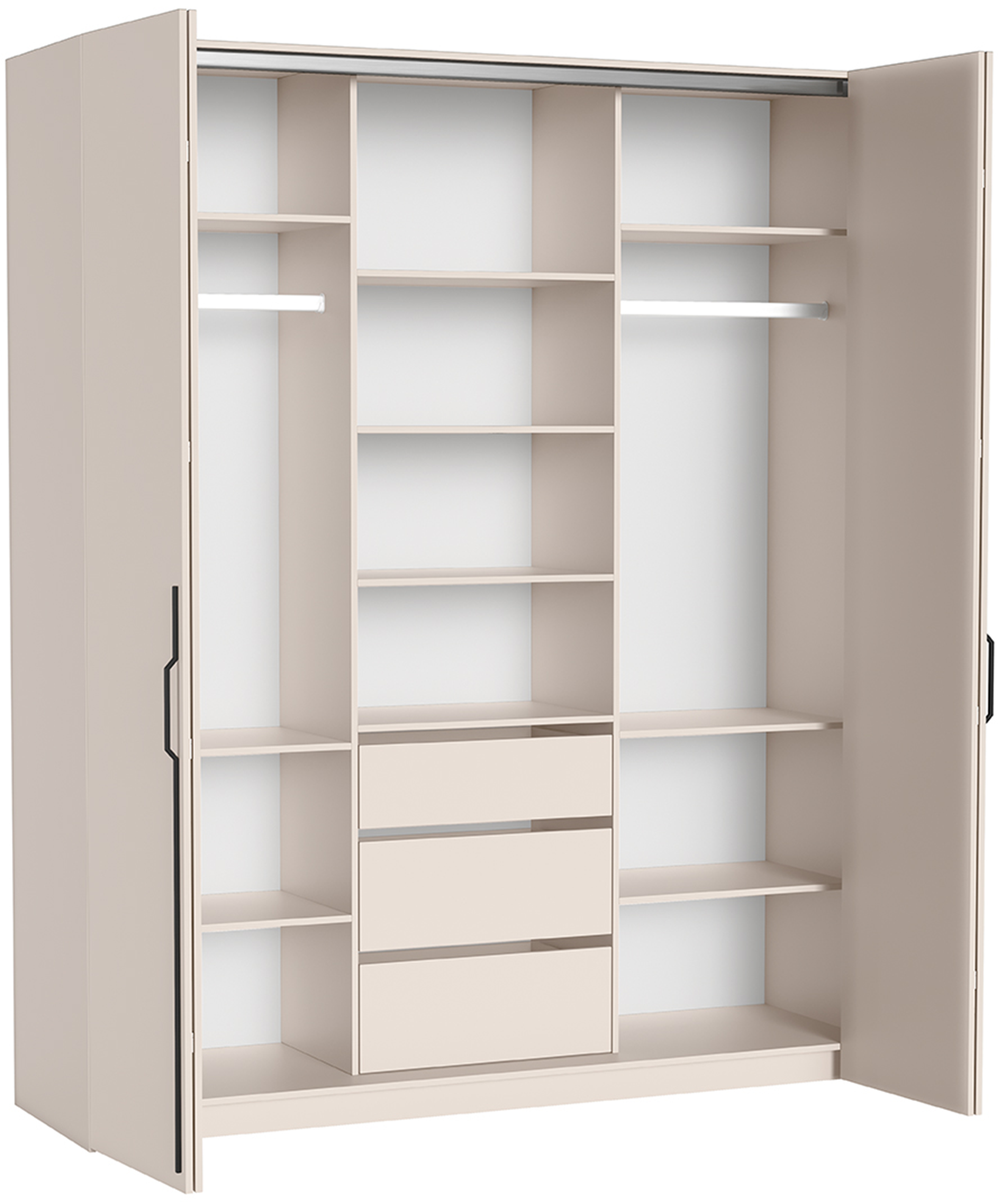 Zweiflügeliger Schrank Bari mit drei Schubladen, 200 cm, Kaschmirfarben