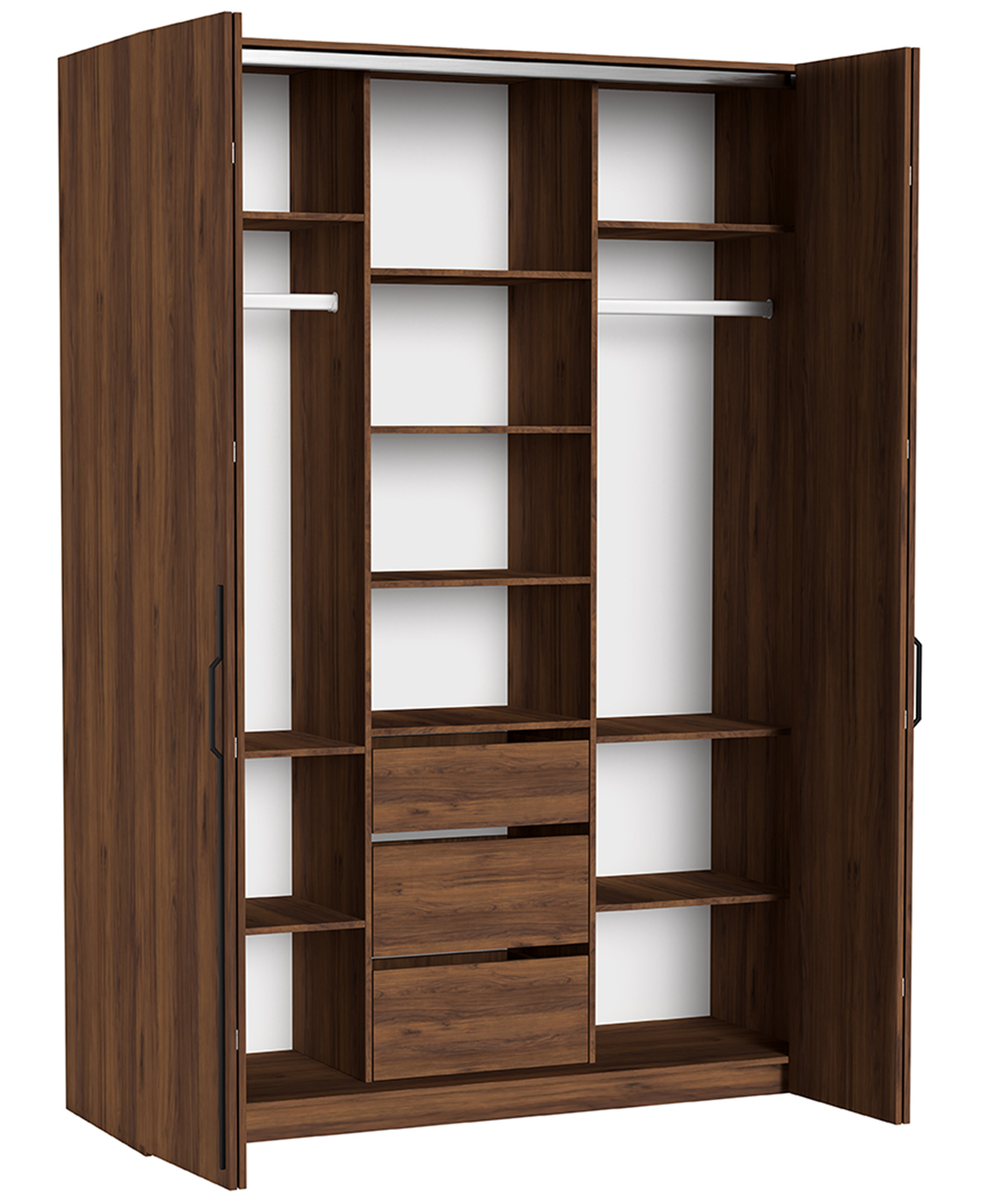 Zweittüriger Schrank Bari mit drei Schubladen, 170 cm, Walnuss Warmia