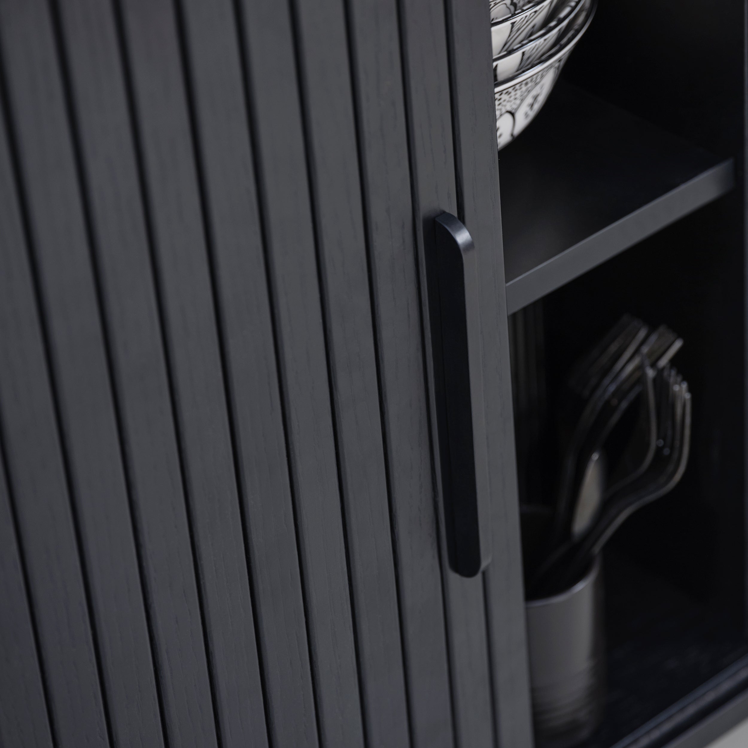 Kommode Gativel 120 cm Lamellen Eiche Schwarz