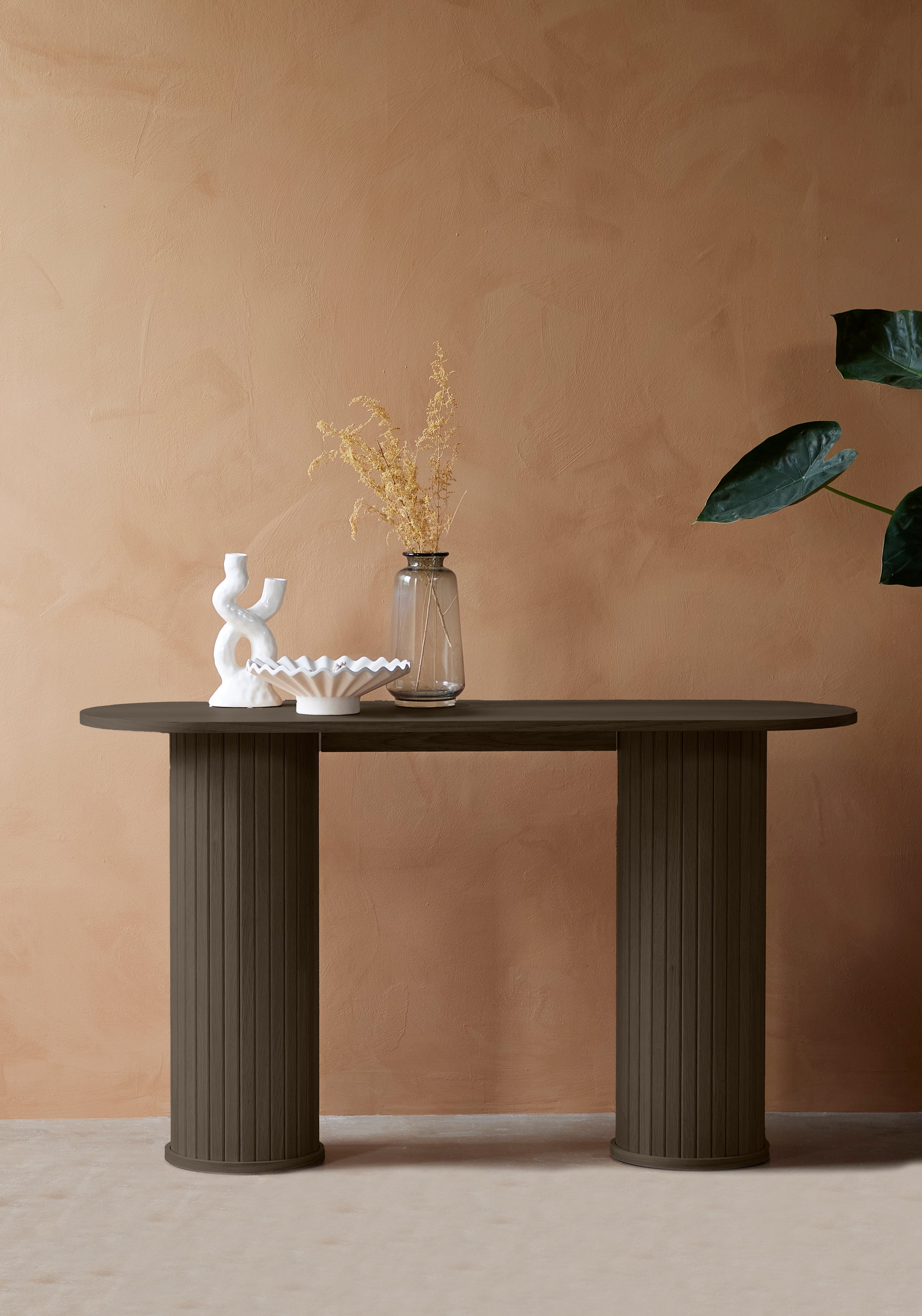 Gativel-Konsole 130 cm, Lamellen, gebrannter Eichenholzton