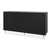 Kommode Bello mit Lamellenfronten, 154 cm, schwarz mit goldenen Beinen