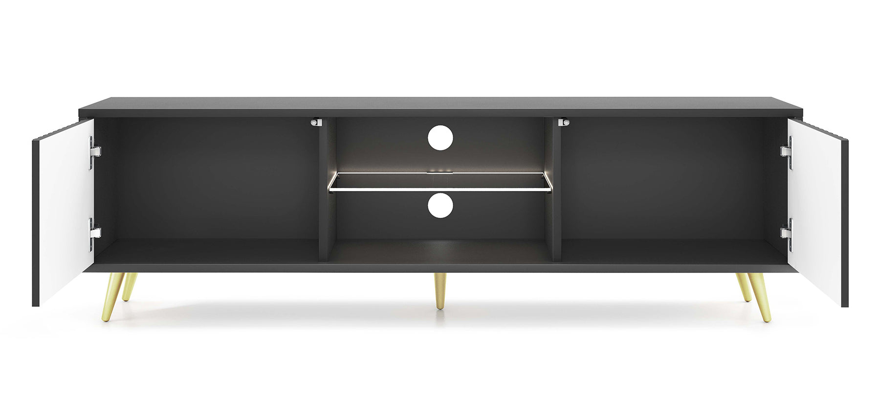 TV-Schrank Bello mit Lamellenfronten, 135 cm, schwarz mit goldenen Beinen