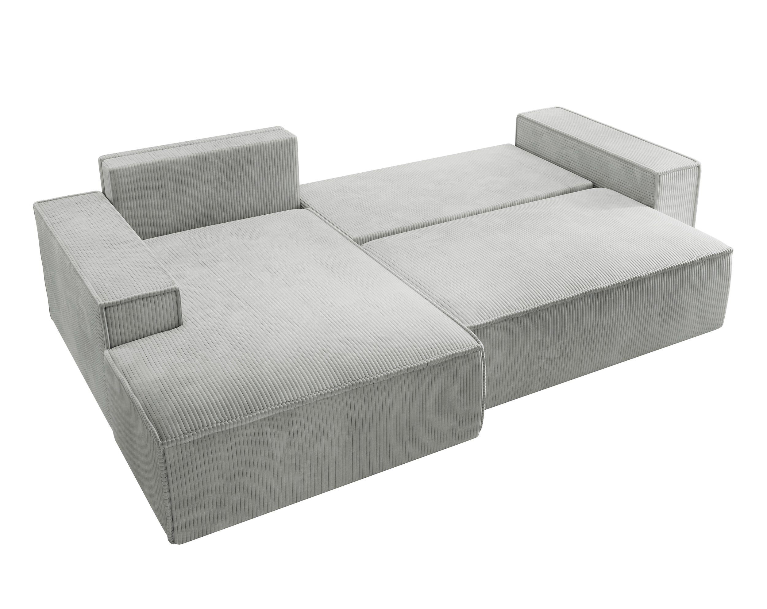 Ecksofa mit Schlafunktion Farese New, L-förmig, mit Stauraum, hellgrauer Cord, linksseitig