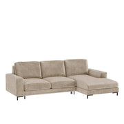 Ecksofa mit Schlaffunktion Mokpeo, L-förmig, mit zwei Stauraumfächern auf schwarzen Füßen, beige, aus pflegeleichtem Stoff, rechtsseitig