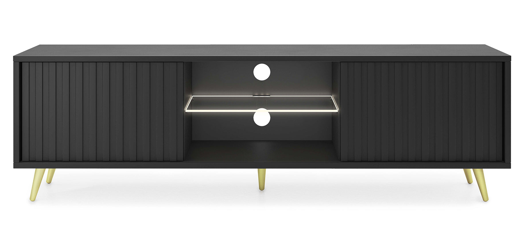 TV-Schrank Bello mit Lamellenfronten, 135 cm, schwarz mit goldenen Beinen