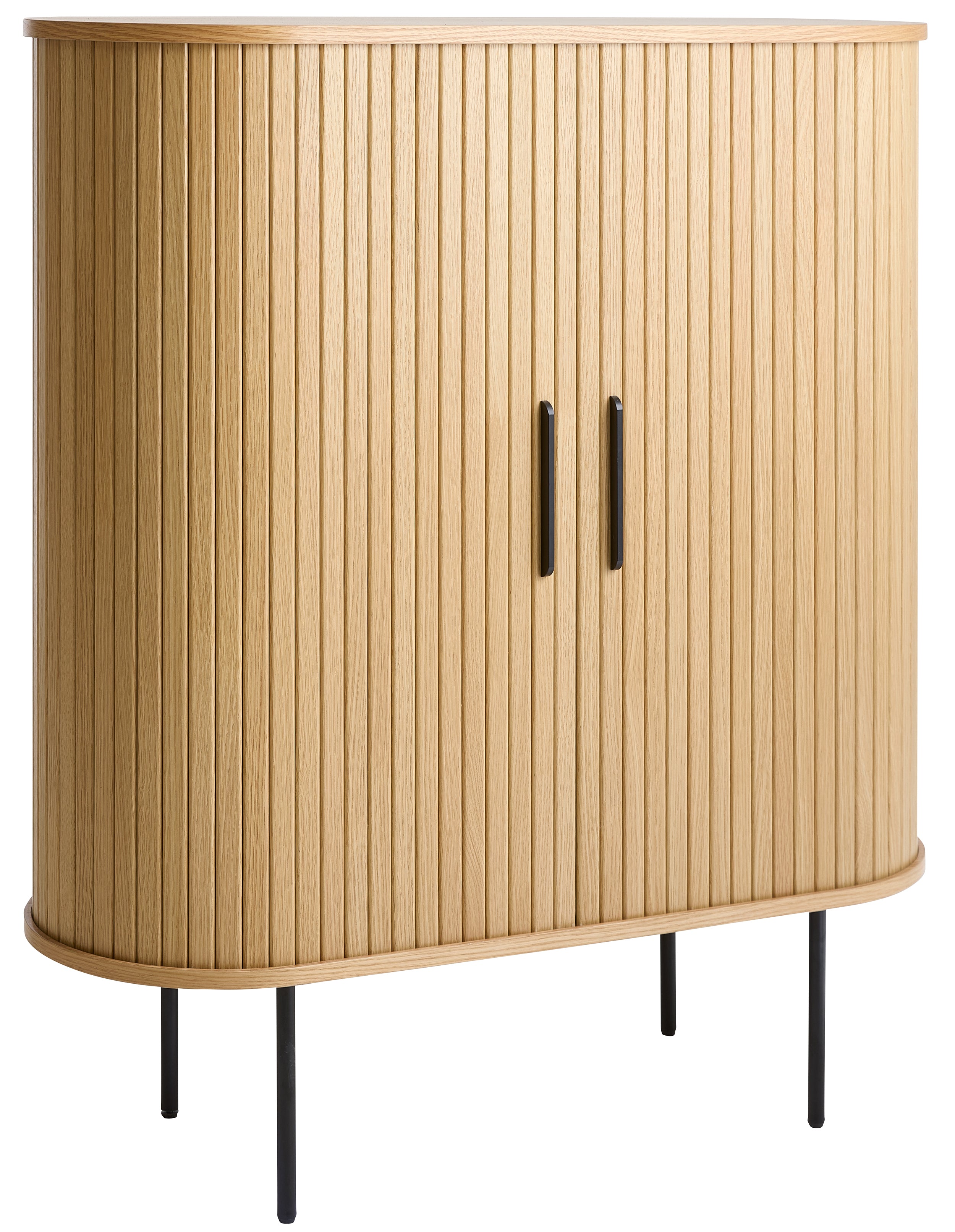 Hohe Kommode Gativel 100 cm mit Gläserhaltern, Lamellen in natürlicher Eiche