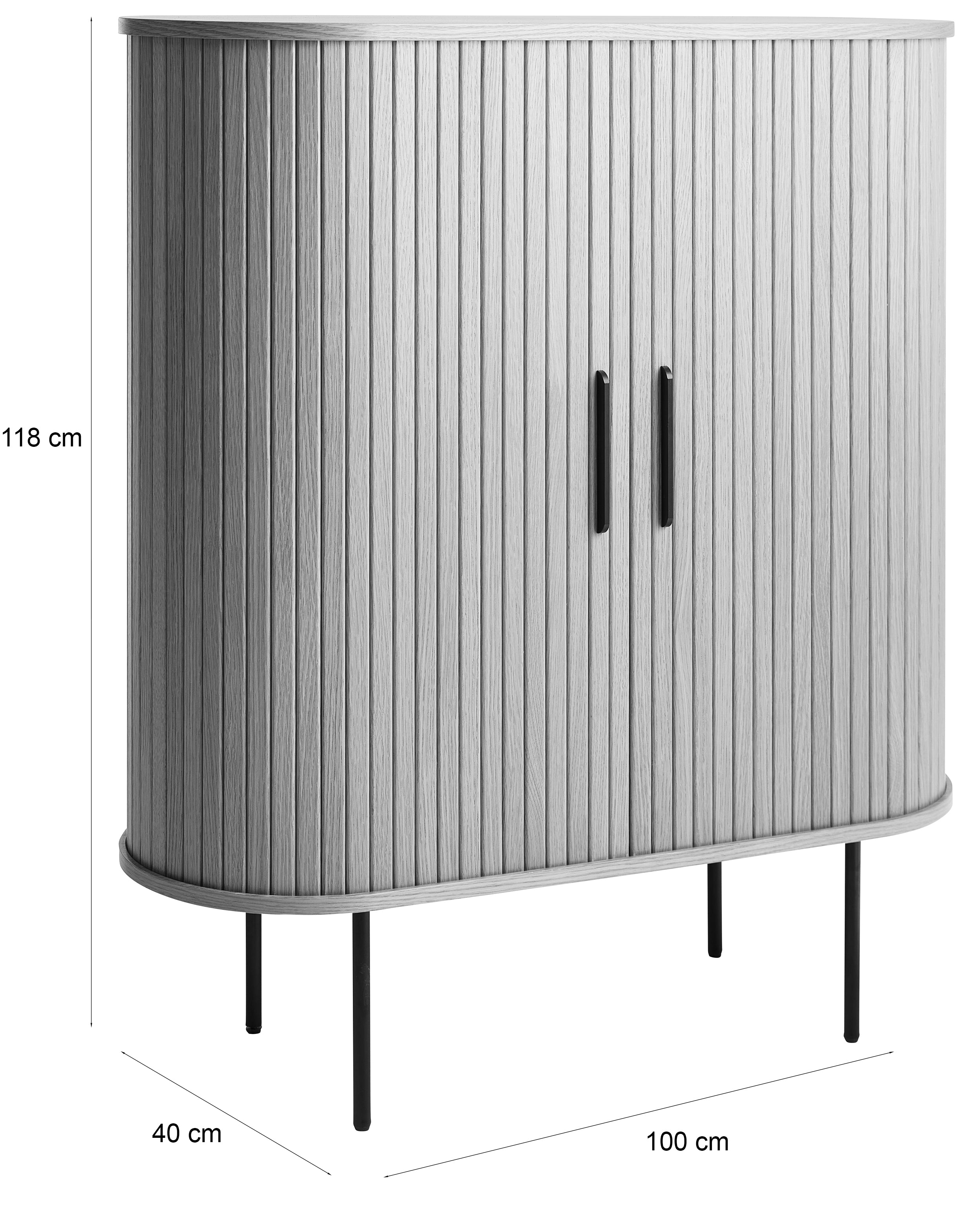 Hohe Kommode Gativel 100 cm mit Glashalterungen, Lamellen in gebranntem Eichenholz