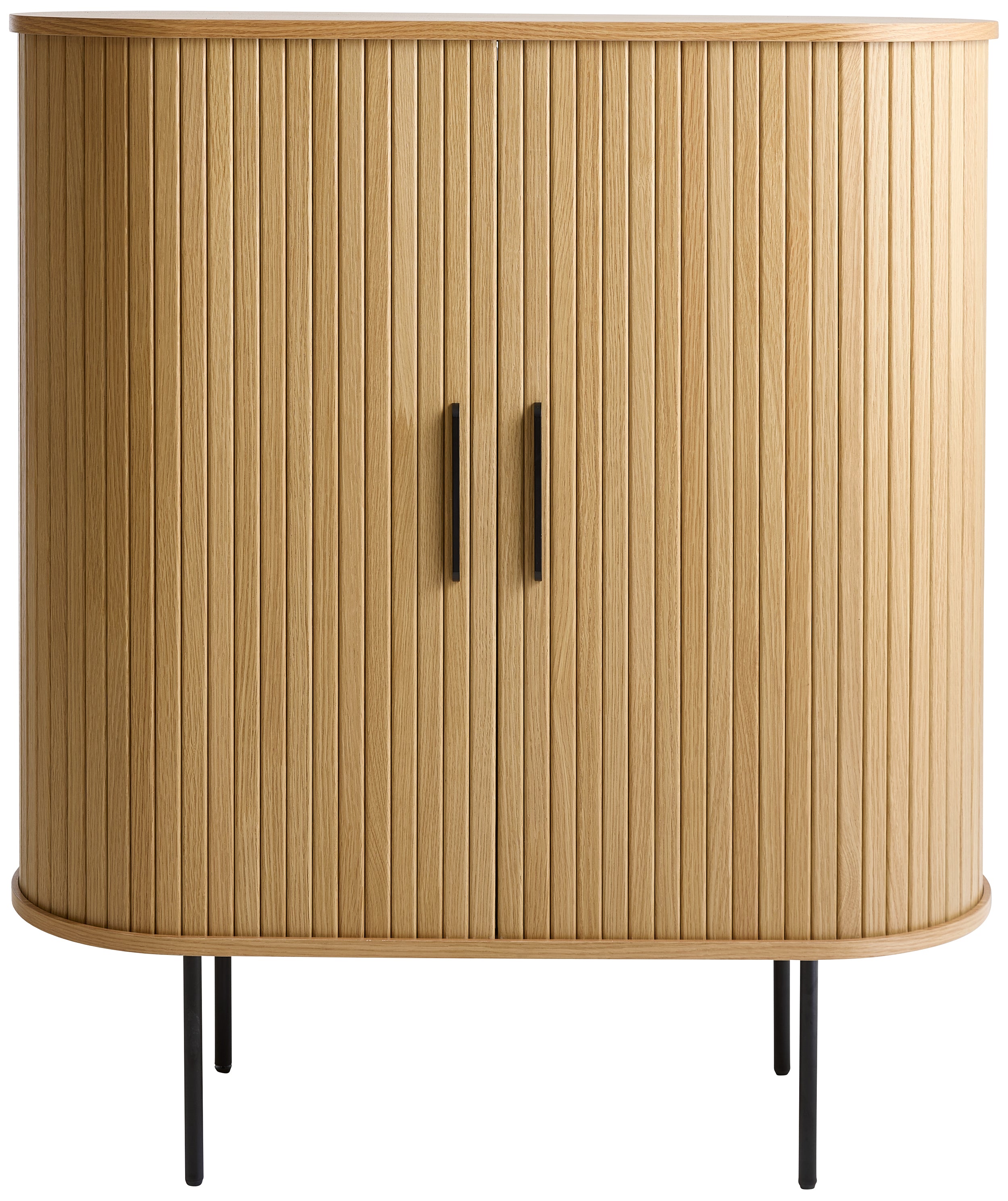 Hohe Kommode Gativel 100 cm mit Gläserhaltern, Lamellen in natürlicher Eiche