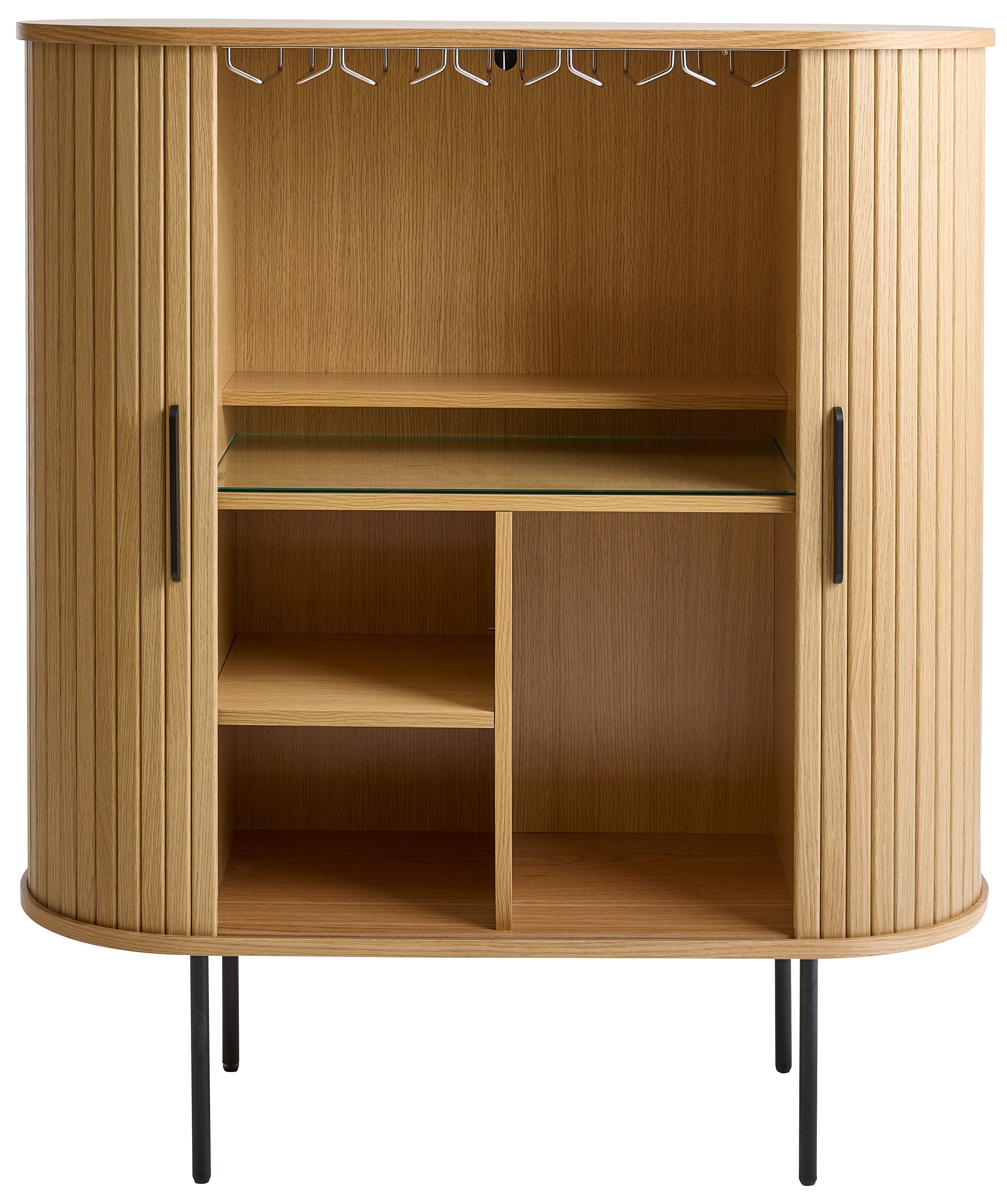 Hohe Kommode Gativel 100 cm mit Gläserhaltern, Lamellen in natürlicher Eiche