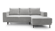 Ecksofa mit Schlaffunktion Rodario Mini, L-förmig, mit Stauraum, hellgrauer Cordstoff, rechtsseitig
