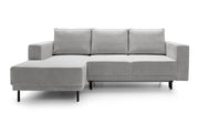 Ecksofa mit Schlafunktion Rodario Mini, L-förmig, mit Stauraum, hellgrauer Cord, linksseitig