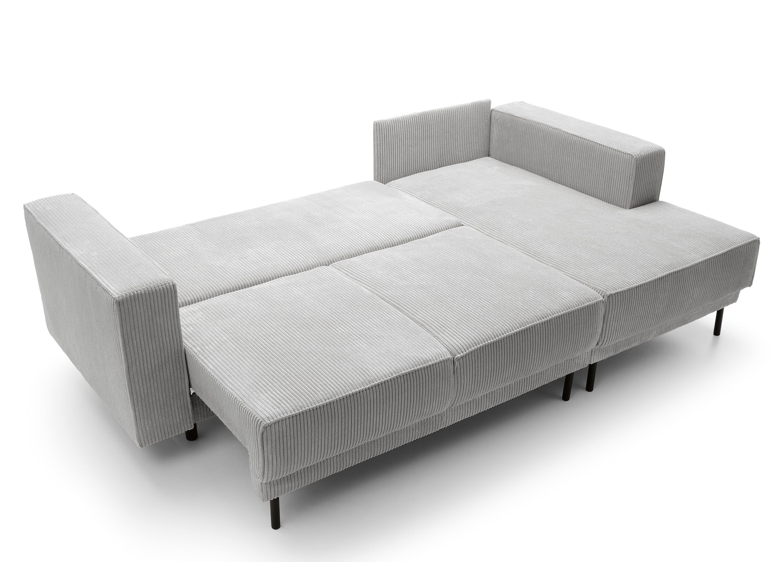 Ecksofa mit Schlaffunktion Rodario Mini, L-förmig, mit Stauraum, hellgrauer Cordstoff, rechtsseitig