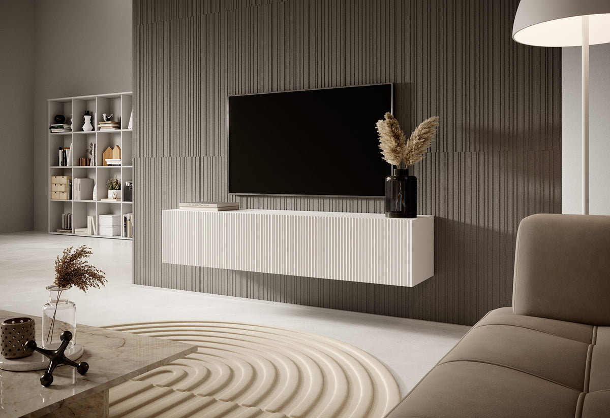 TV-Schrank Veldio mit gefräster Front 140 cm Weiß zum Aufhängen