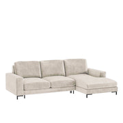 Ecksofa mit Schlaffunktion Mokpeo, L-förmig, mit zwei Stauraumfächern auf schwarzen Füßen, hellbeige, aus pflegeleichtem Stoff, rechtsseitig