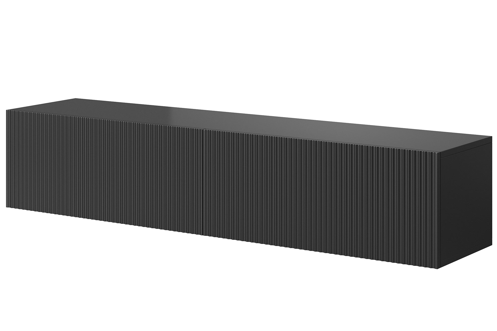 Schwarzer, hängender Veldio TV-Schrank mit gefräster Front, 140 cm