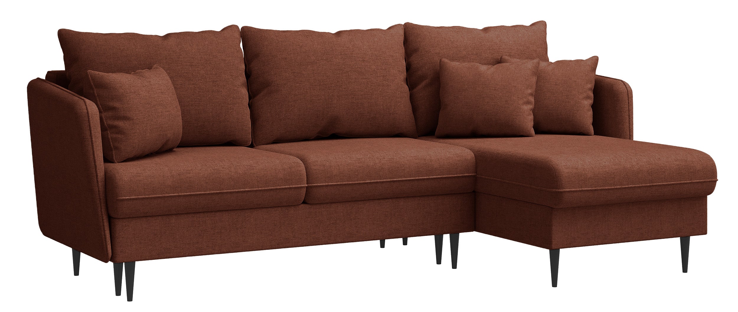 Ecksofa mit Schlaffunktion Volio L-förmig kupferfarbener Chenille Stoff, schwarze Beine