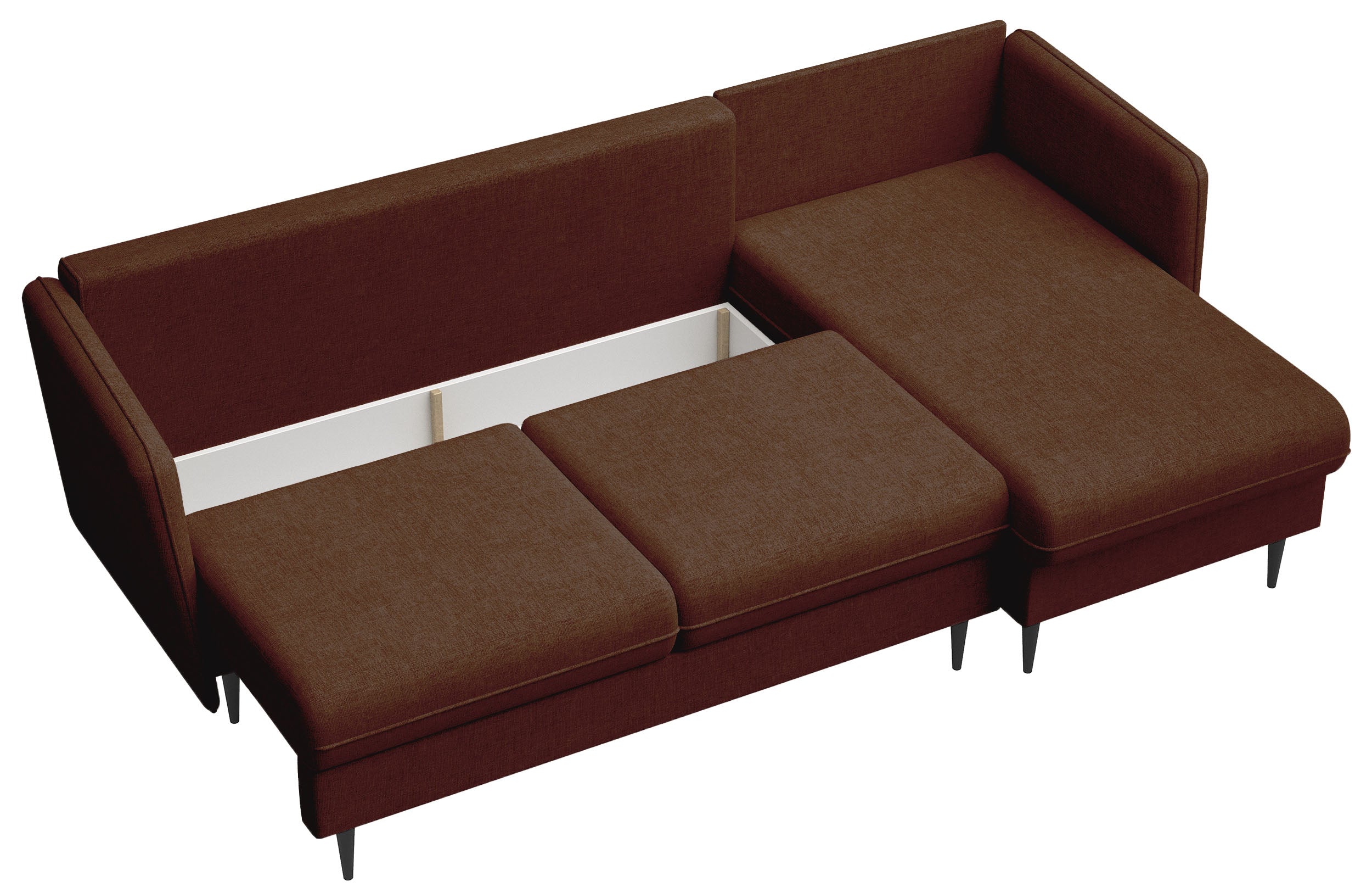 Ecksofa mit Schlaffunktion Volio L-förmig kupferfarbener Chenille Stoff, schwarze Beine