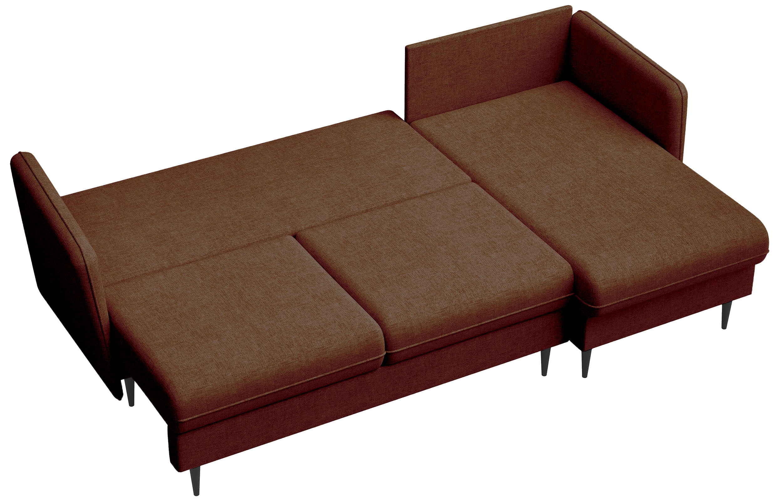 Ecksofa mit Schlaffunktion Volio L-förmig kupferfarbener Chenille Stoff, schwarze Beine