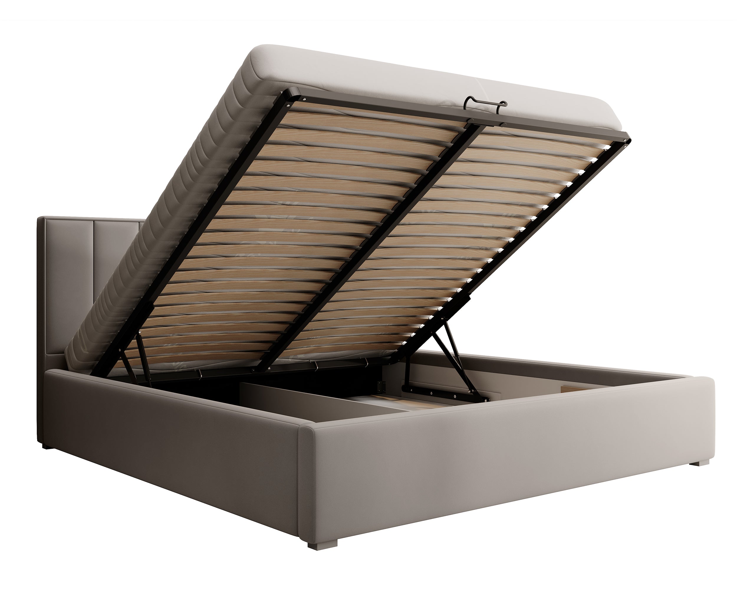 Polsterbett 180x200 cm Rinus mit Stauraum, grau-beige, aus wasserabweisendem Stoff