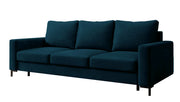 Dreisitziges ausklappbares Sofa Mokpeo mit Stauraum, dunkelblauer Samtvelours