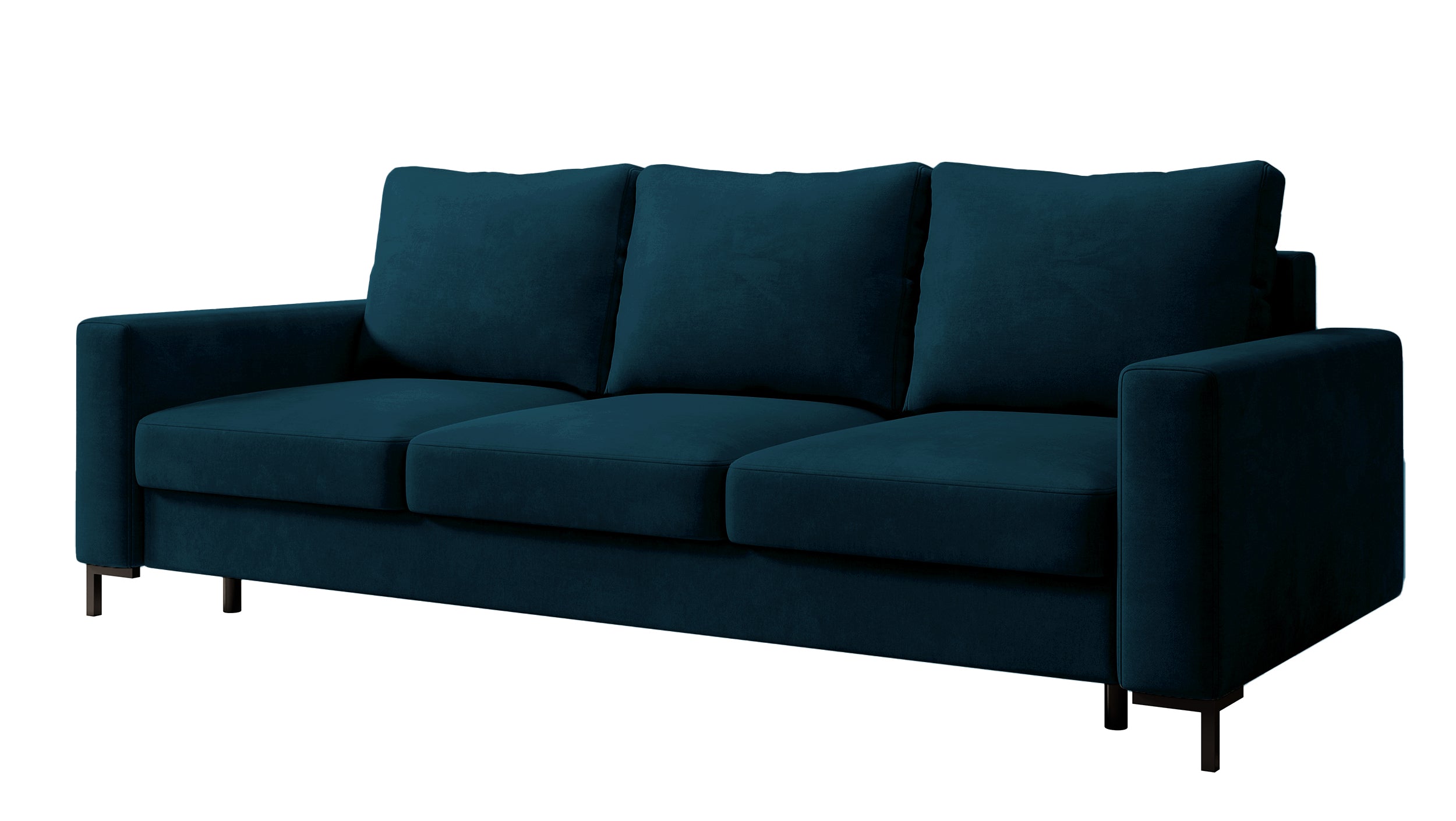 Dreisitziges ausklappbares Sofa Mokpeo mit Stauraum, dunkelblauer Samtvelours
