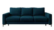Dreisitziges ausklappbares Sofa Mokpeo mit Stauraum, dunkelblauer Samtvelours