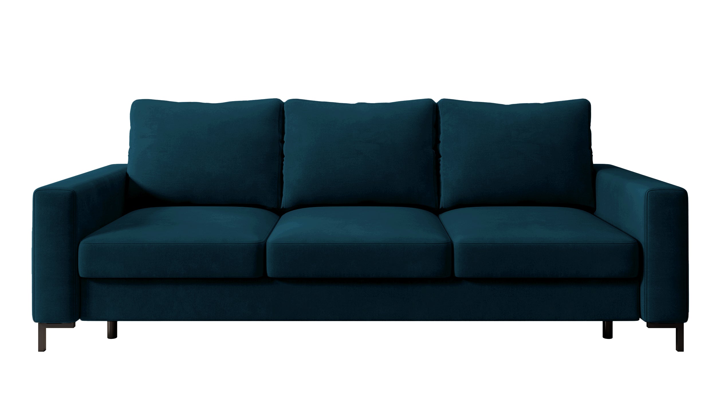 Dreisitziges ausklappbares Sofa Mokpeo mit Stauraum, dunkelblauer Samtvelours