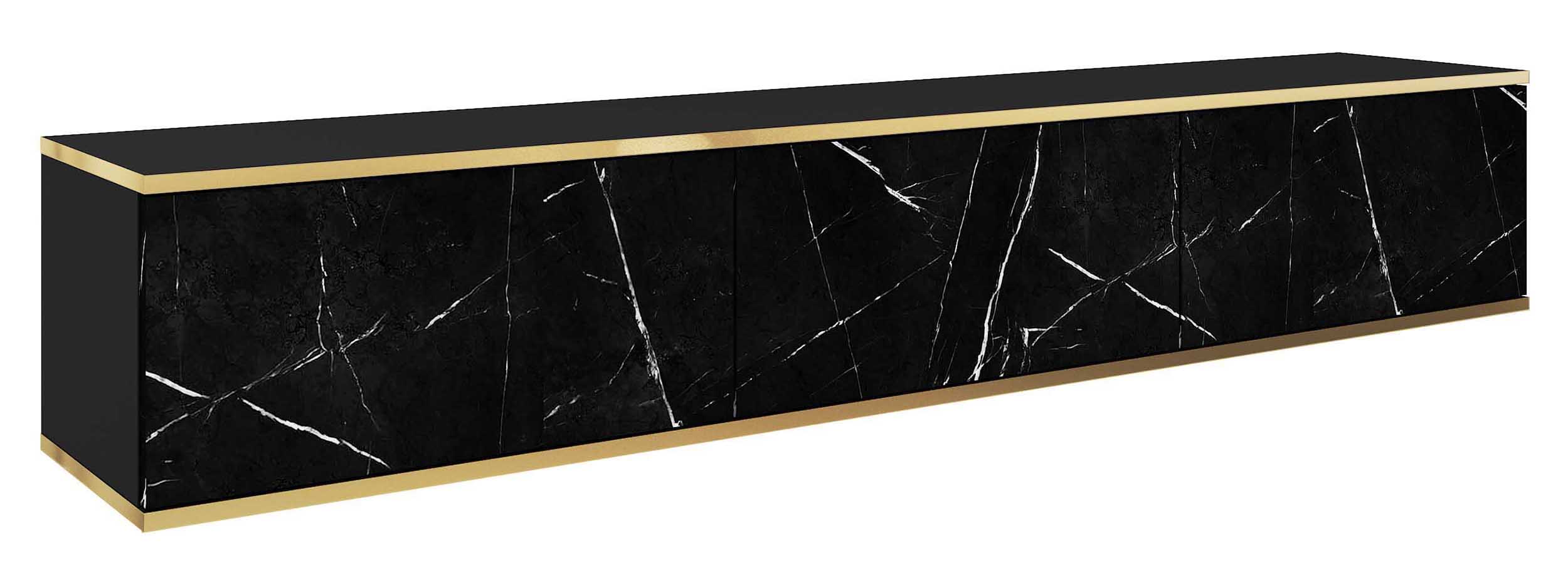 TV-Schrank Mucalma 175 cm schwarzer Marmor mit goldenen Applikationen