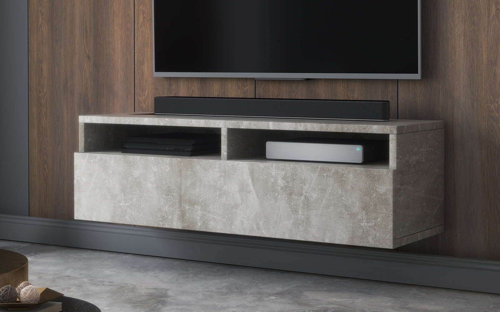 TV-Schrank mit Schublade Rednaw 100 cm Beton mit Beleuchtung