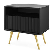 Nachttisch Bello mit Schublade und lamellenförmiger Front, schwarz mit goldenen Beinen