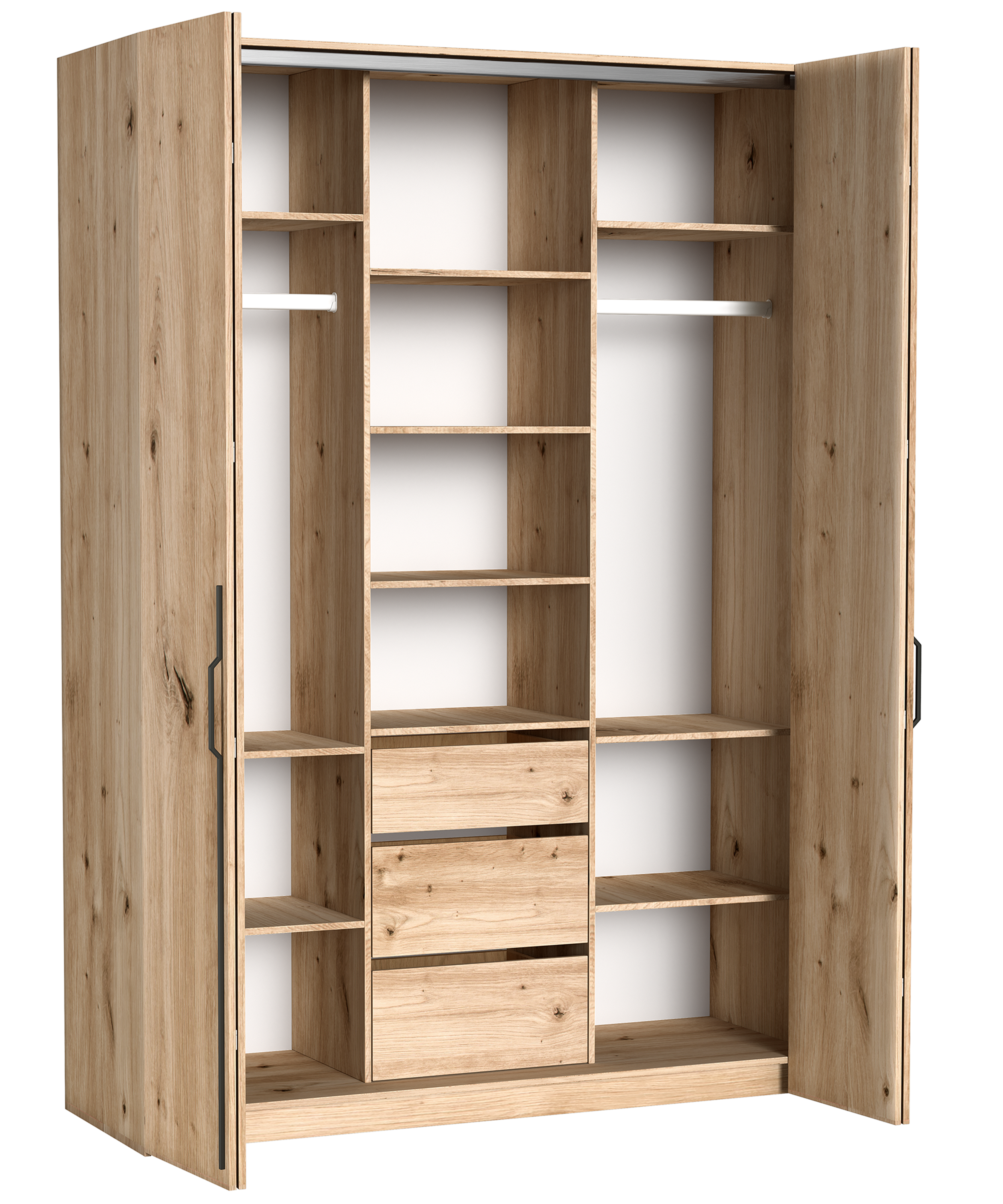 Zweiturige Bari-Garderobe mit drei Schubladen, 170 cm, Artisan-Eiche