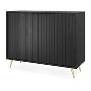 Kommode Bello mit Lamellenfronten 104 cm schwarz mit goldenen Beinen