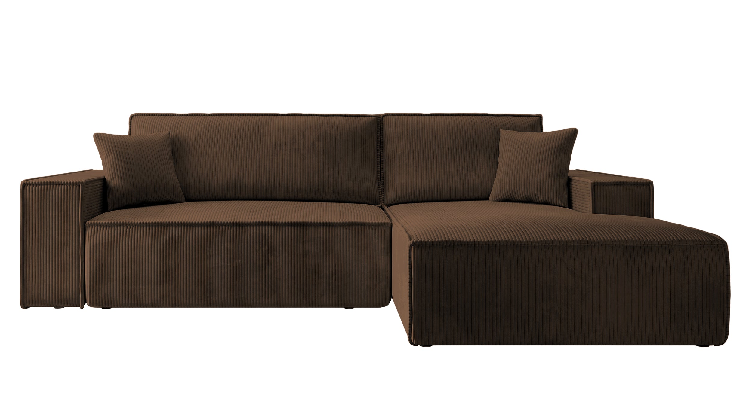 Ecksofa mit Schlaffunktion Farese New, L-förmig, mit Stauraum, brauner Cordstoff, rechtsseitig