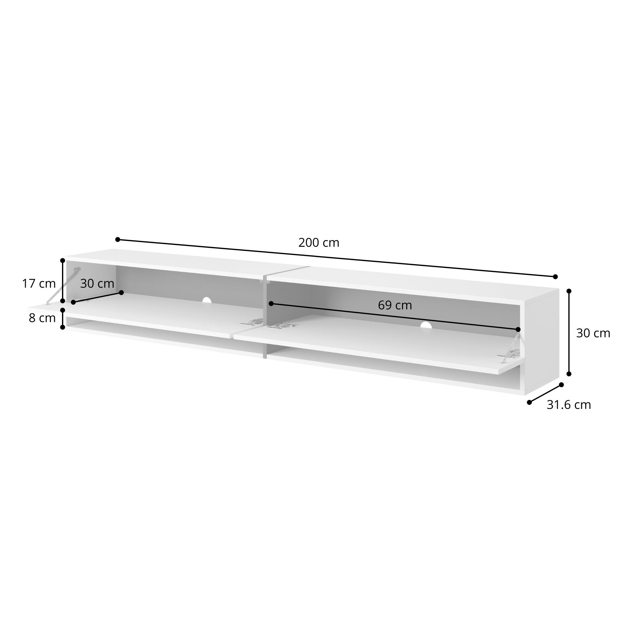TV-Schrank Mirrgo 200 cm weiß mit grafitfarbenen Einsätzen